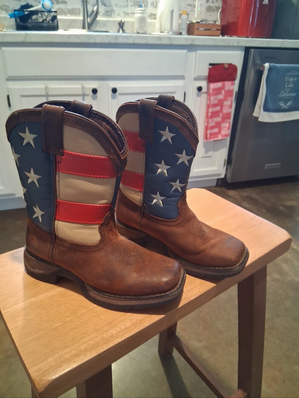 Durango Kids American Flag Leather Cowboy Boots - Red, White & Blue